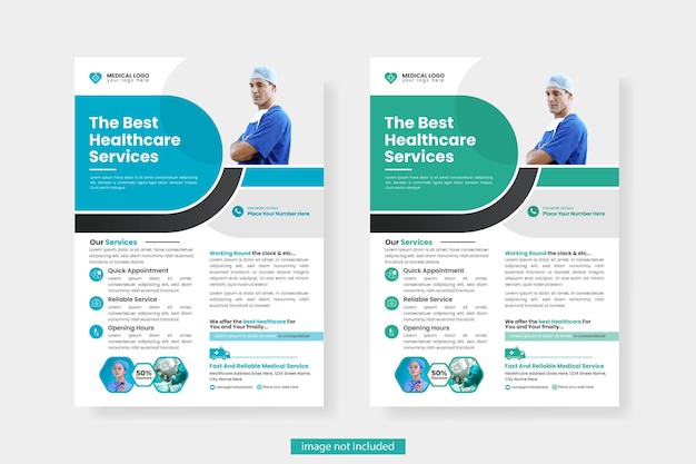 Healthcare square flyer or  banner with blue and green design