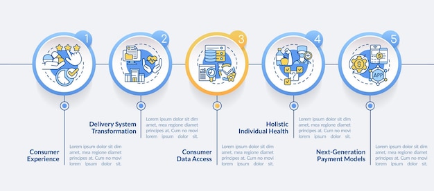 Healthcare system issues circle infographic template Patient data access Data visualization with 5 steps Process timeline info chart Workflow layout with line icons LatoBold Regular fonts used