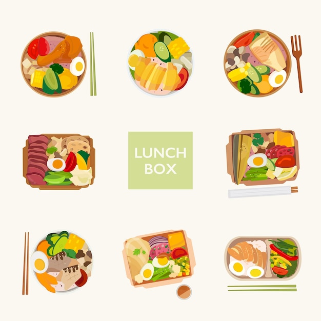 Healthy bento lunch box illustration