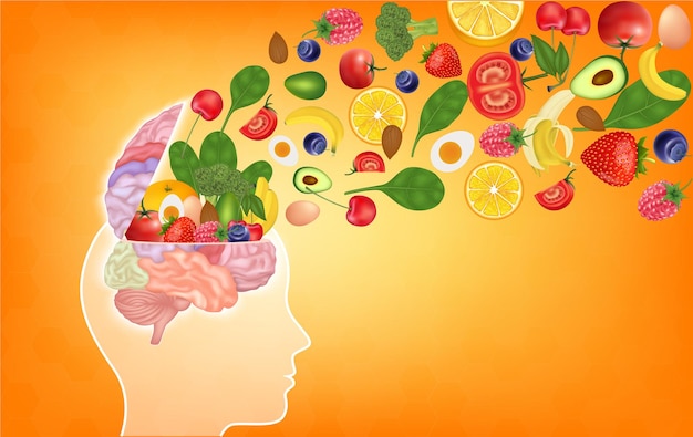 Healthy brain food boost brainpower nutrition concept as a group of nutritious nuts vegetables