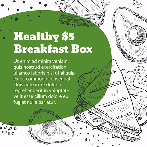 Healthy breakfast box snacks and food package