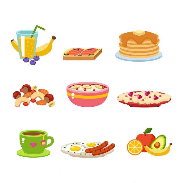 Healthy breakfast food icon collection