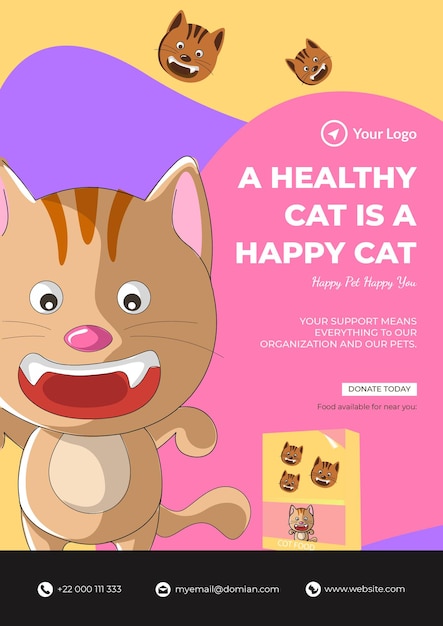 A healthy cat is a happy cat flyer design template