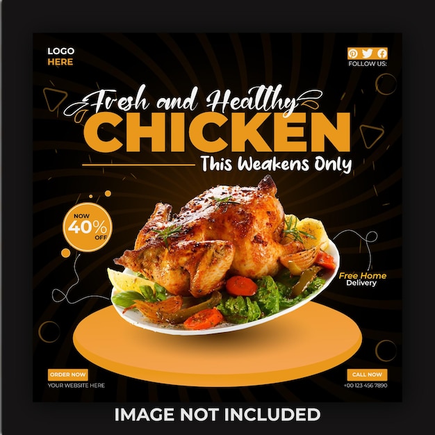 Healthy  Chicken promotion food menu social media post template.