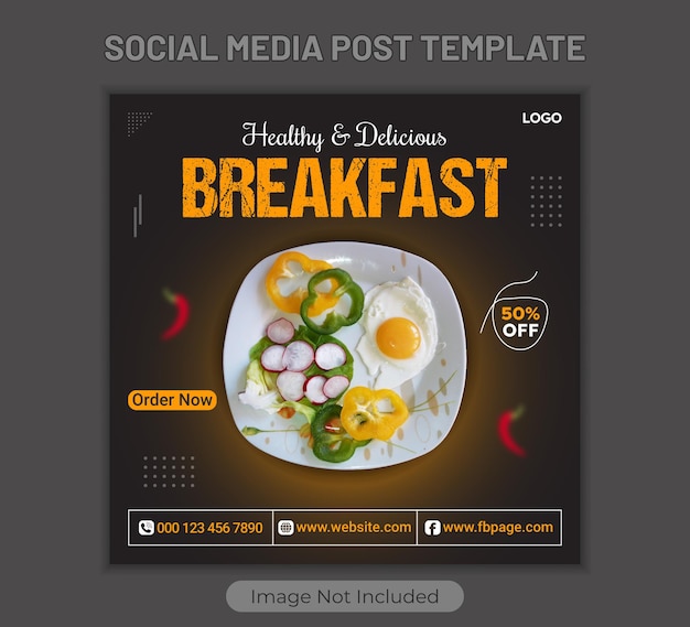 Vector healthy delicious breakfast and food restaurant social media post template