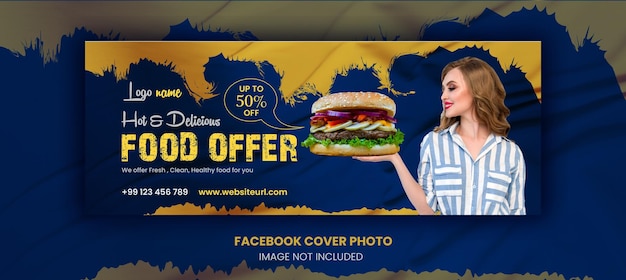 Vector healthy delicious burger offer facebook cover photo template design