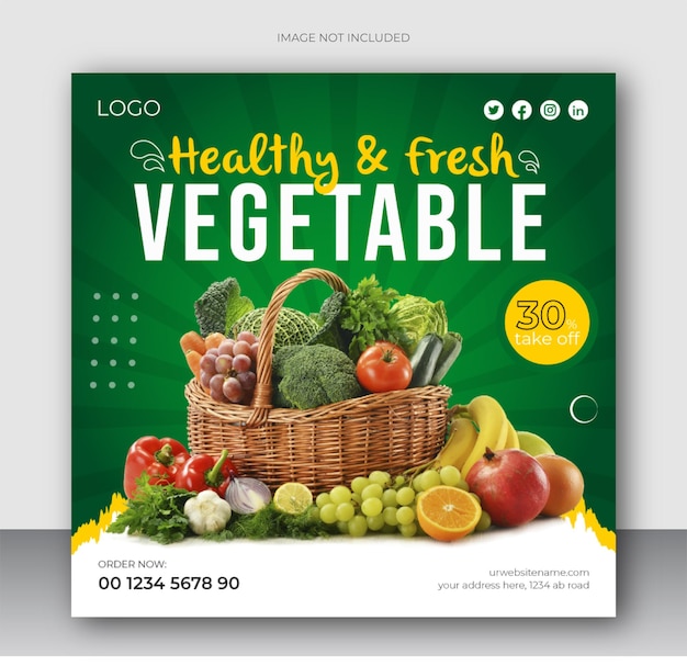 Healthy food banner design template for social media post