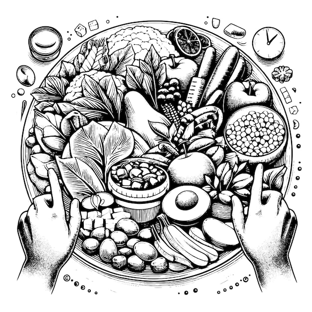 Vector healthy food bowl with various vegetables and grains vector generative ai