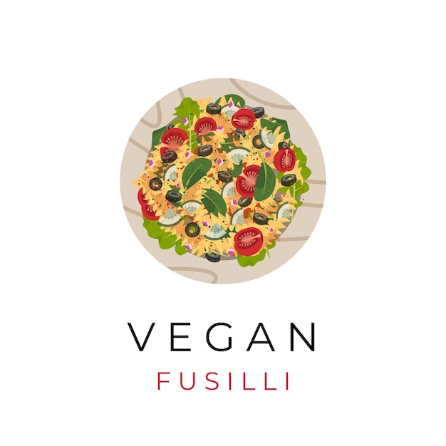 Healthy Food Fusilli Pasta Vegan Illustration Logo