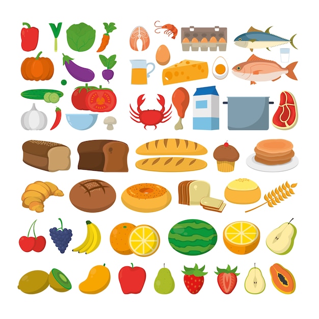 Healthy food icons cartoons