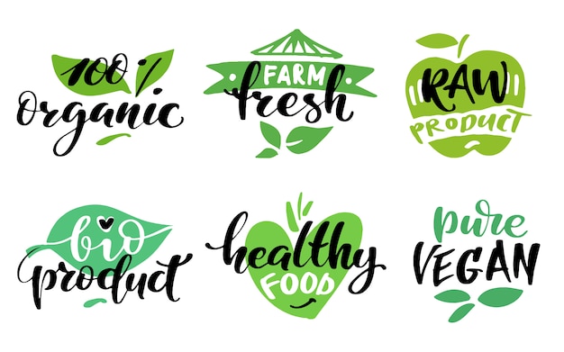 Healthy food label set. Product labels or stickers.