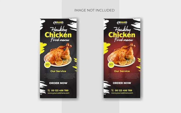 Healthy food menu rollup banner template design with an abstract background business marketing