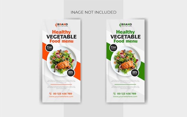 Healthy food menu rollup banner template design with an abstract background business marketing