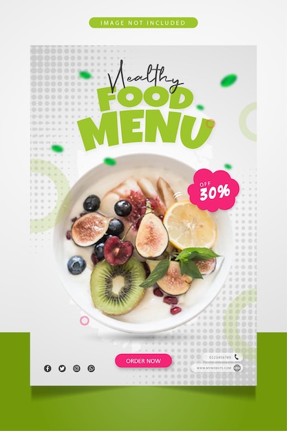 Healthy food menu social media promotion poster banner template