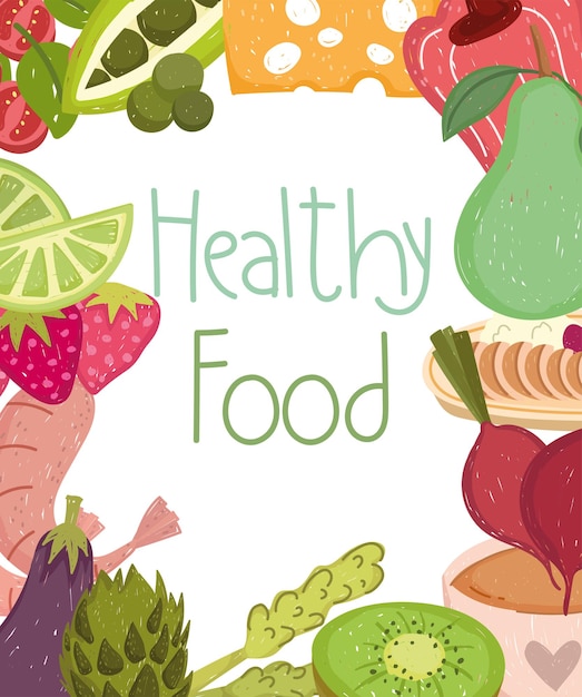 Healthy food nutrition dieat with vegetables fruits illustration