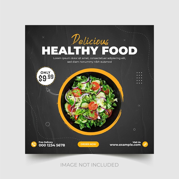 Healthy food and restaurant menu social media post and square web banner template