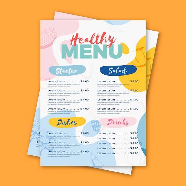 Healthy food restaurant menu template design