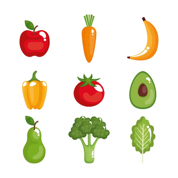 Healthy food set icons