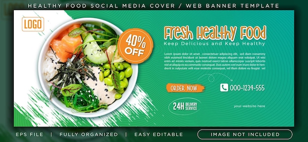 Healthy food social media cover or web banner template