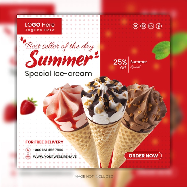 Healthy food social media promotion and Instagram banner post design Icecream