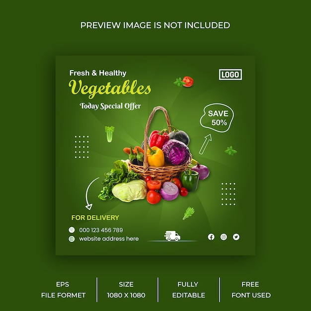 Healthy food vegetable social media post and web banner design template