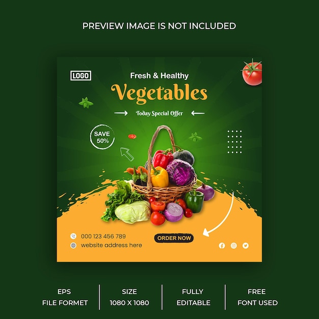 Healthy food vegetable social media post and web banner design template