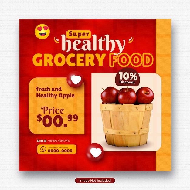 Vector healthy fresh fruit and grocery social media post template