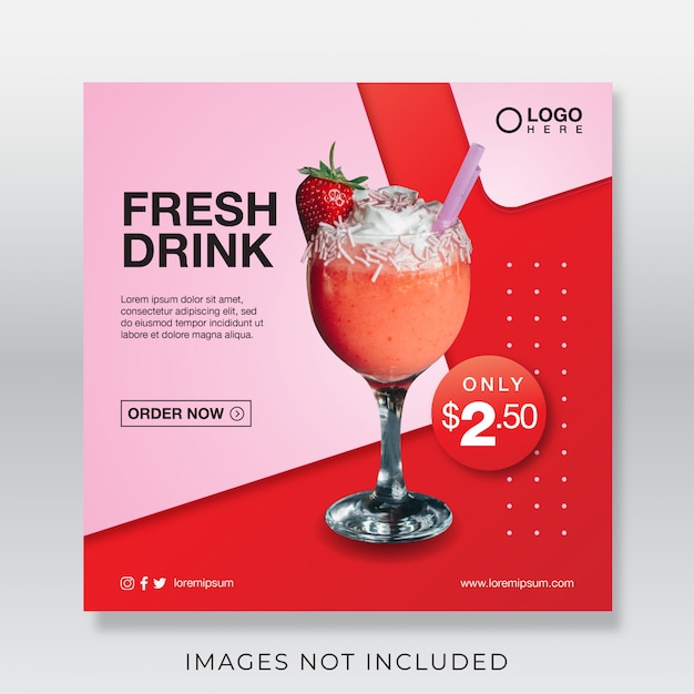 Vector healthy fresh juice drink banner for social media