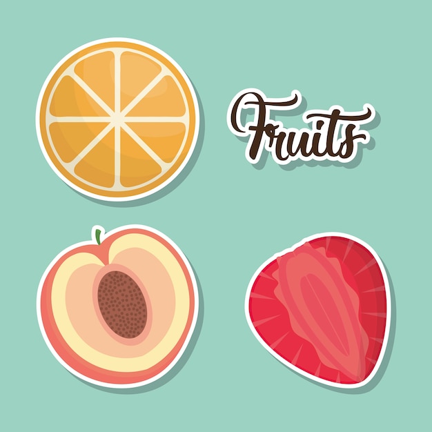 healthy fruits over blue background