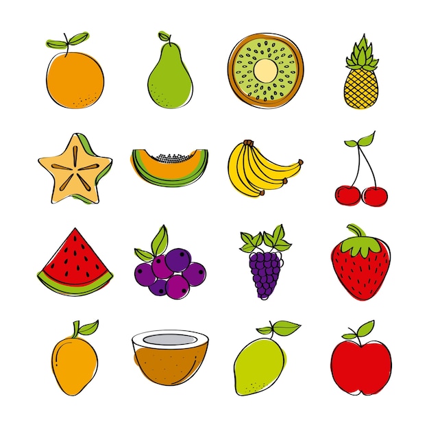 healthy fruits icon set 