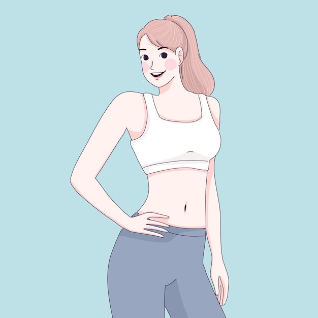 Healthy girl body charming. confidence girl post cartoon illustration