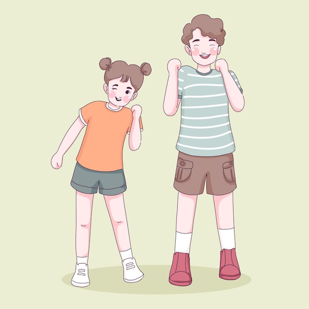 Healthy girl and boy cartoon 