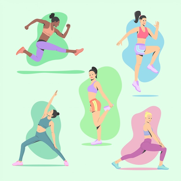 HEALTHY LIFE WOMEN YOGA MOVES ILLUSTRATION COLLECTION.