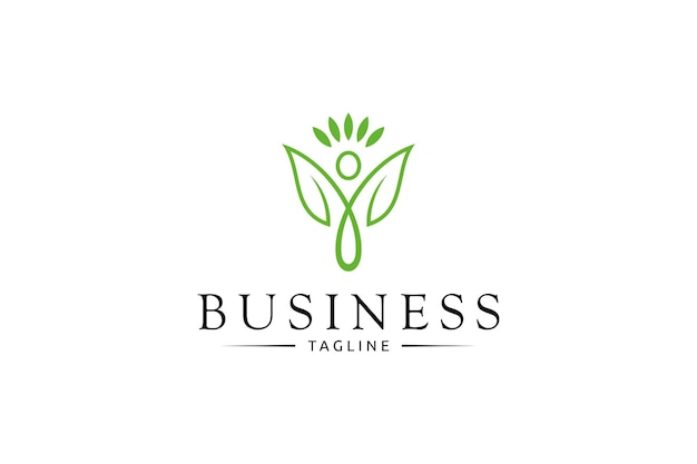 Healthy living logo with green leaf variety in linear design style