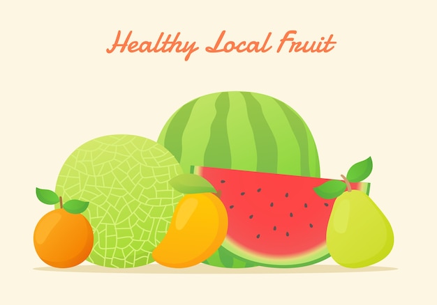 Healthy local fruit set with flat color style