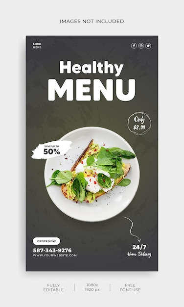 Healthy menu promotion social media instagram story banner template Premium Vector