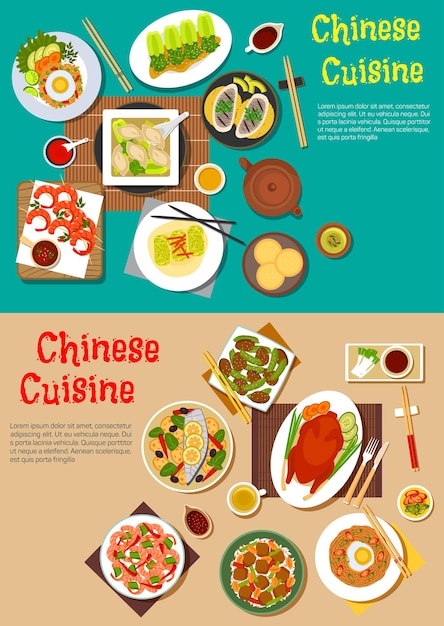 Healthy seafood and meat dishes of chinese cuisine