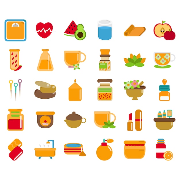 healthy spa icon set