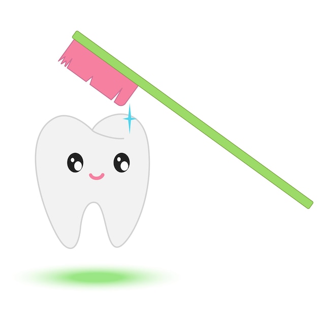 Healthy tooth concept vector illustration Kawaii tooth and brush isolated on white background