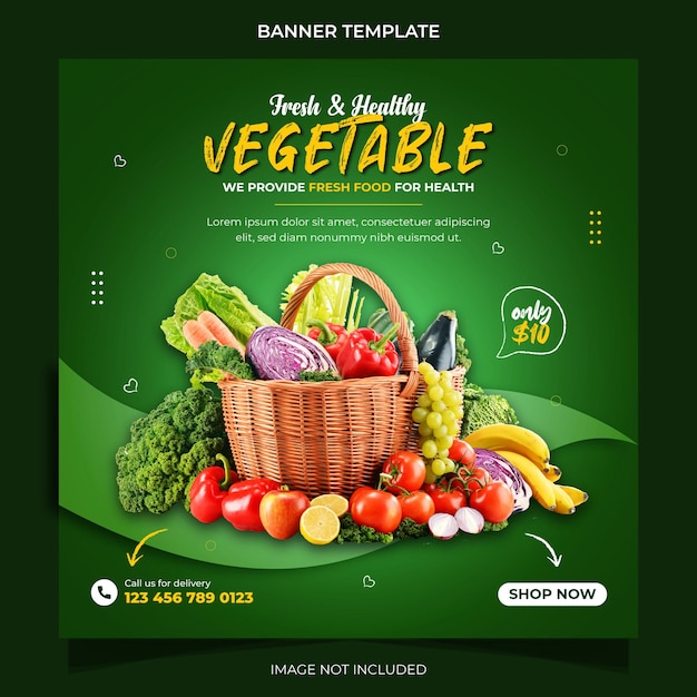 Healthy vegetable and fruit grocery delivery social media facebook cover post template design vector