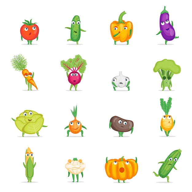 Healthy Vegetables Characters Set for Cafe Restaurant or Shop Element