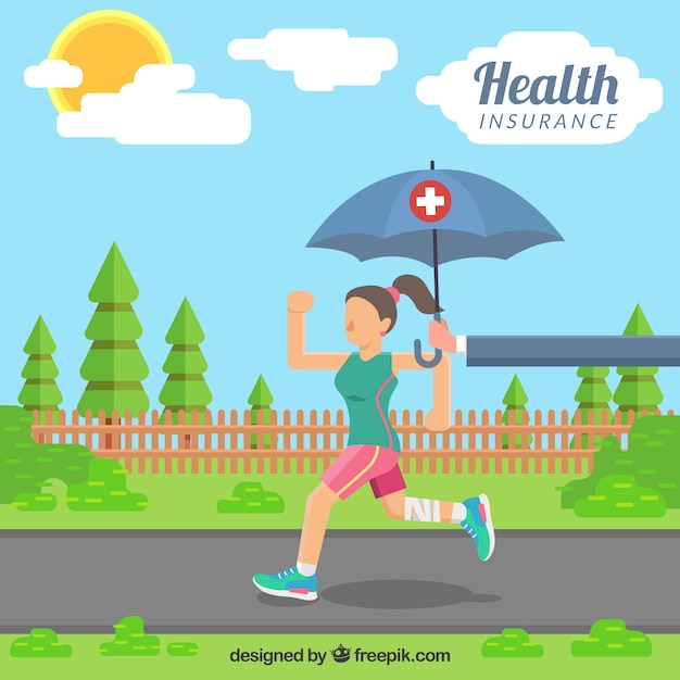 Healthy woman running with an umbrella