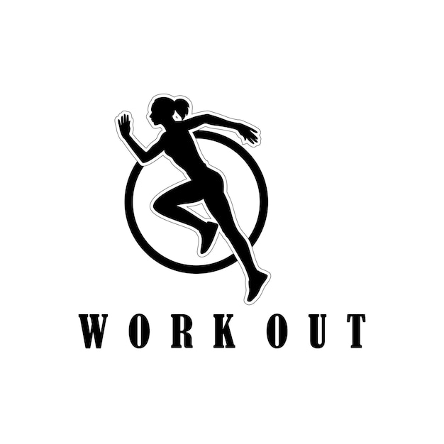 Healthy young woman girl female workout exercise silhouette logo design