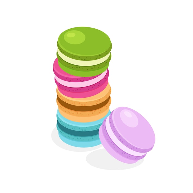 Heap of different colors macarons Traditional french almond cookies pile Vector illustration