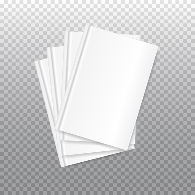 Heap of white blank books cover isolated on transparent . 