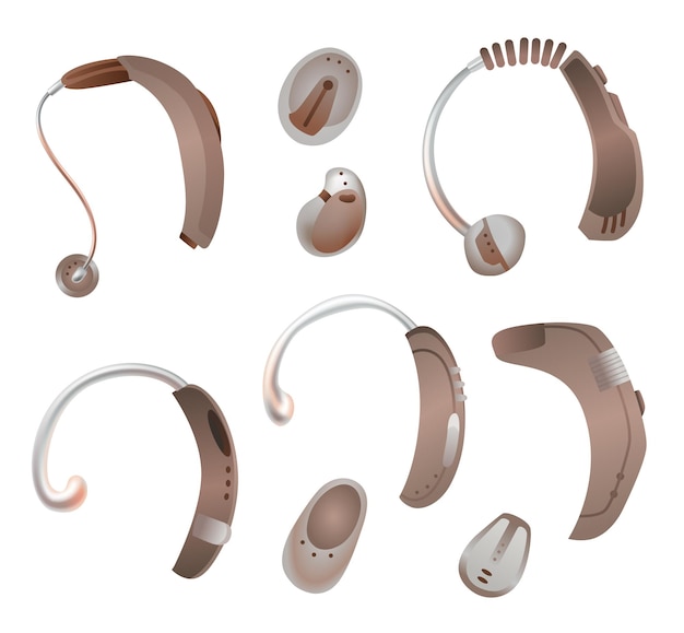 Hearing aid set Sound amplifiers for patients with hearing loss Medicine and health Realistic object behind the ear Treatment and prosthetics in otolaryngology