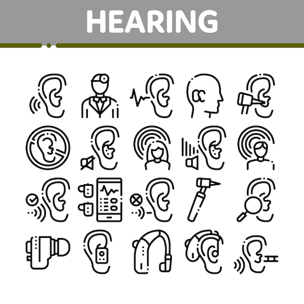 Hearing Human Sense Collection Icons Set