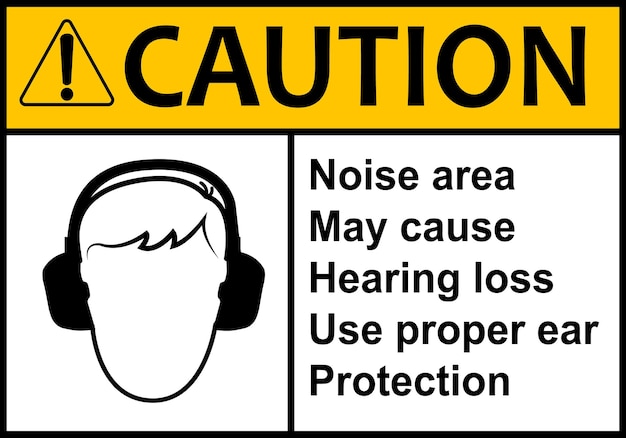 Hearing protection sign High noise areas Wear earmuffs or earplugs Noise protection sign