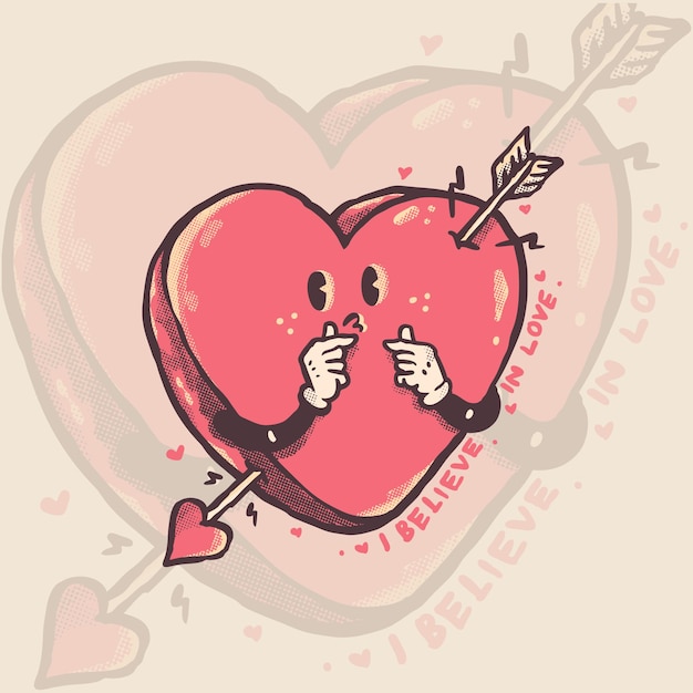 The heart and the arrow valentine cartoon illustration