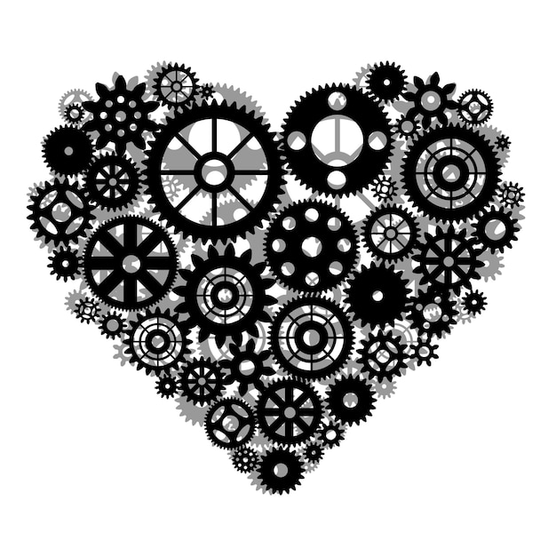 Vector heart as a mechanism made of cogs and gears vector illustration steampunk heart shape vector blac